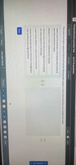 Note Mark Comprehensive Practice Test 24 Of 75 Questions Highlight Strikmout Calculator Lab Values The Nurse Is Caring F 1
