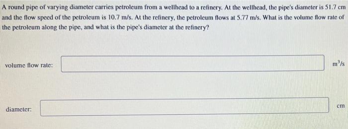 A Round Pipe Of Varying Diameter Carries Petroleum From A Wellhead To A Refinery At The Wellhead The Pipe S Diameter I 1