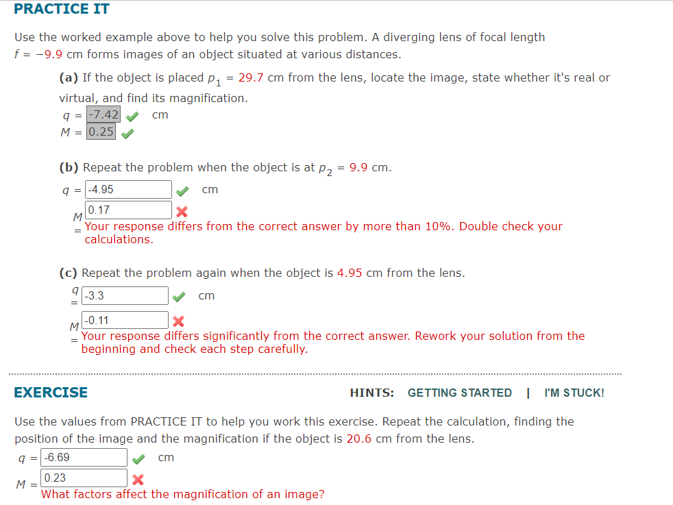 Practice It Use The Worked Example Above To Help You Solve This Problem A Diverging Lens Of Focal Length F 9 9 Cm Fo 1