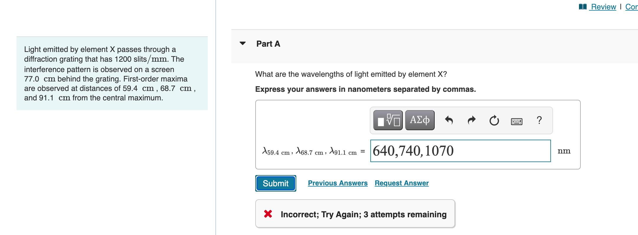 Light Emitted By Element X Passes Through A Diffraction Grating That Has 1200 Slits Mm The Interference Pattern Is Obse 1