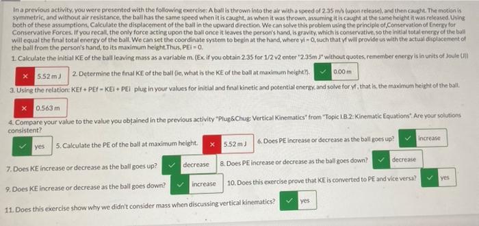 In A Previous Activity You Were Presented With The Following Exercise A Ball Is Thrown Into The Air With A Speed Of 2 1
