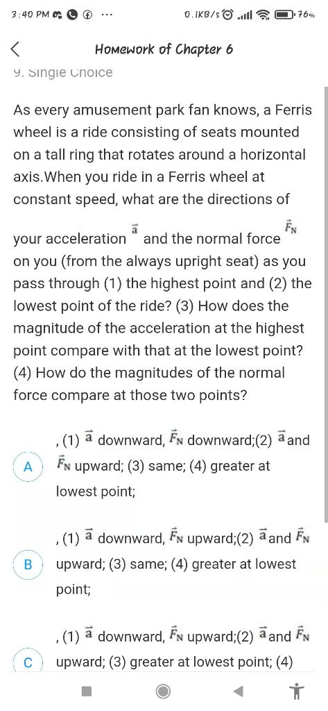 0 Ikb Sill 3 40 Pm F 76 Homework Of Chapter 6 9 Single Choice As Every Amusement Park Fan Knows A Ferris Wheel Is 1