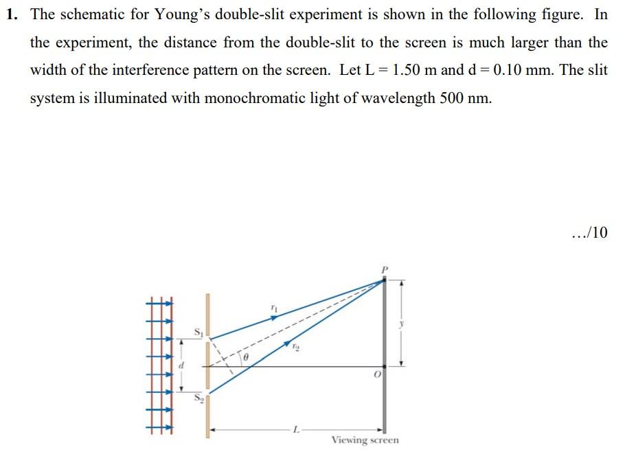 1 The Schematic For Young S Double Slit Experiment Is Shown In The Following Figure In The Experiment The Distance Fr 1