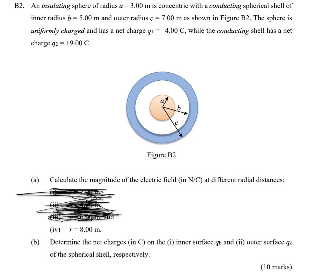 B2 An Insulating Sphere Of Radius A 3 00 M Is Concentric With A Conducting Spherical Shell Of Inner Radius B 5 00 M 1