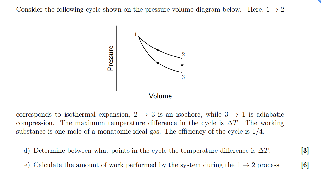 Consider The Following Cycle Shown On The Pressure Volume Diagram Below Here 1 2 2 Volume Corresponds To Isothermal 1