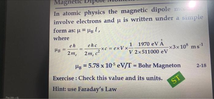 Play Alt 10 Magnetic In Atomic Physics The Magnetic Dipole Malas Involve Electrons And U Is Written Under A Simple Form 1