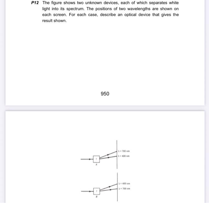 P12 The Figure Shows Two Unknown Devices Each Of Which Separates White Light Into Its Spectrum The Positions Of Two Wa 1