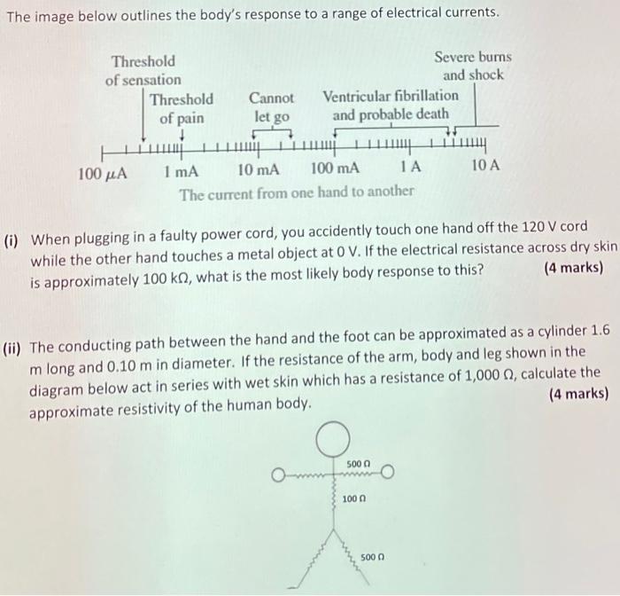 The Image Below Outlines The Body S Response To A Range Of Electrical Currents Threshold Of Sensation Severe Burns And 1