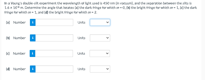 In A Young S Double Slit Experiment The Wavelength Of Light Used Is 450 Nm In Vacuum And The Separation Between The S 1
