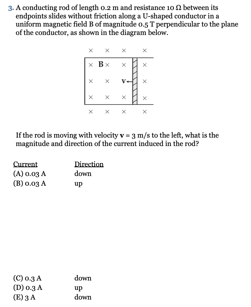 3 A Conducting Rod Of Length 0 2 M And Resistance 10 Between Its Endpoints Slides Without Friction Along A U Shaped Con 1