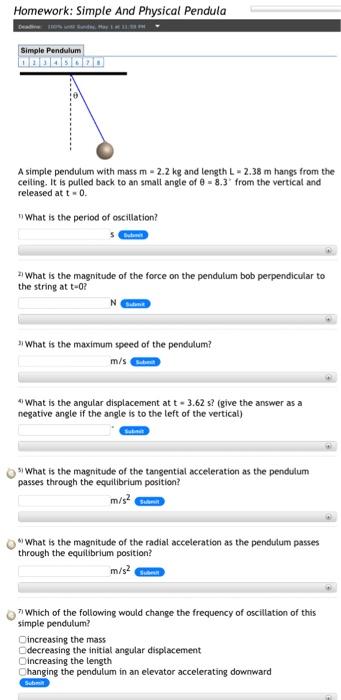 Homework Simple And Physical Pendula Dead 10 Sunday May 1 Simple Pendulum 12345620 A Simple Pendulum With Mass M 2 1