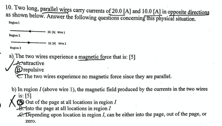 10 Two Long Parallel Wires Carry Currents Of 20 0 A And 10 0 A In Opposite Directions As Shown Below Answer The F 1