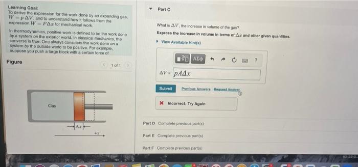 Learning Goal To Derive The Expression For The Work Done By An Expanding Gas W Pav And To Understand How It Follows F 1