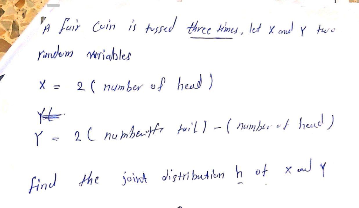 A Fair Coin Is Tussed Three Times Let X Canal Y Two Random Variables X 2 Number Of Head Ye Y 2 Numbentti 2 L Num 1