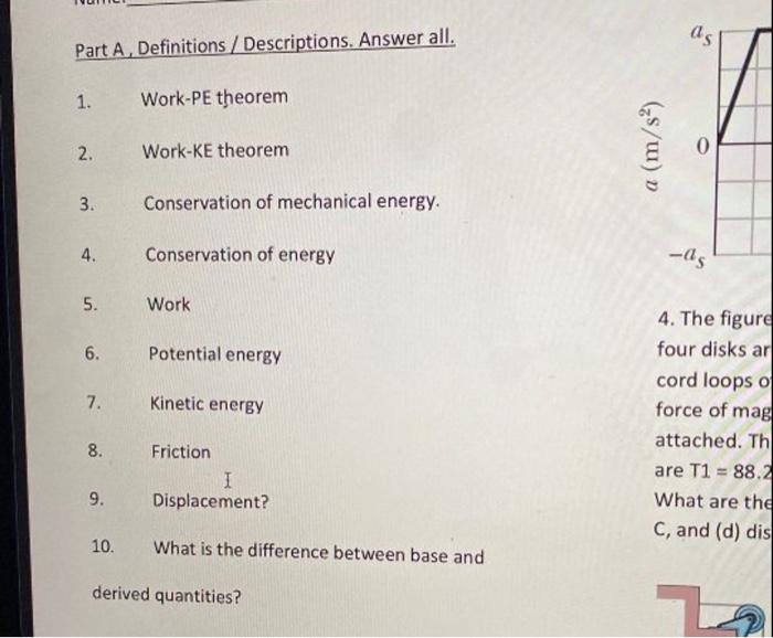 Part A Definitions Descriptions Answer All 1 Work Pe Theorem 2 Work Ke Theorem Conservation Of Mechanical Energy 1