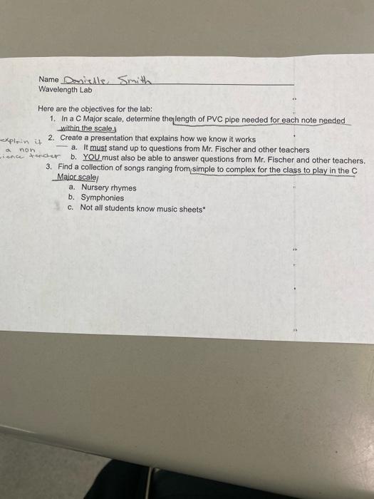 Name Danielle Smith Wavelength Lab Here Are The Objectives For The Lab 1 In A C Major Scale Determine The Length Of P 1