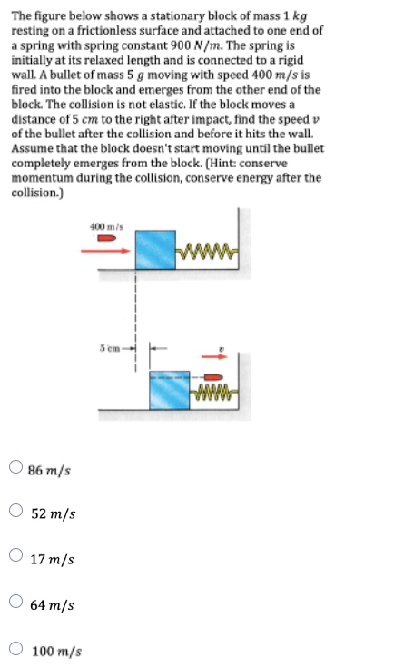 The Figure Below Shows A Stationary Block Of Mass 1 Kg Resting On A Frictionless Surface And Attached To One End Of A Sp 1