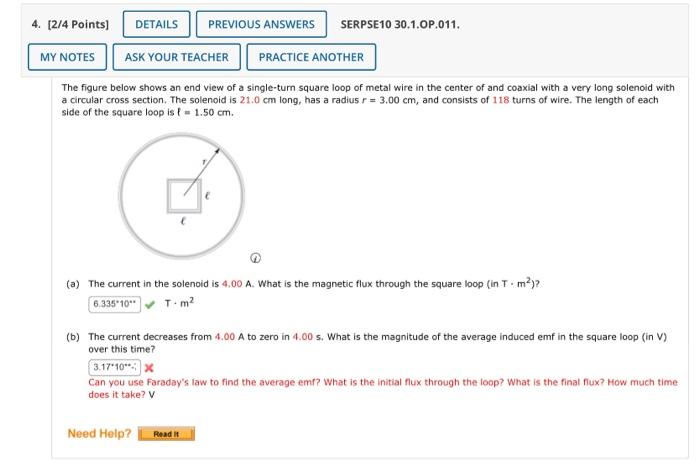 3 0 4 Points Details Previous Answers Serpse10 30 1 Op 010 Nva My Notes Ask Your Teacher Practice Another A Coil Of 1 2