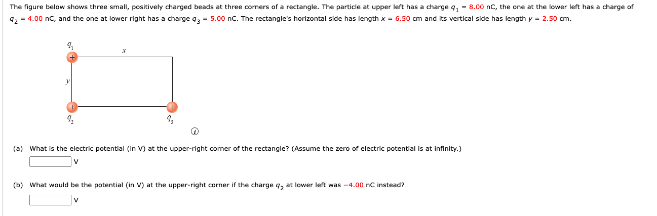 The Figure Below Shows Three Small Positively Charged Beads At Three Corners Of A Rectangle The Particle At Upper Left 1
