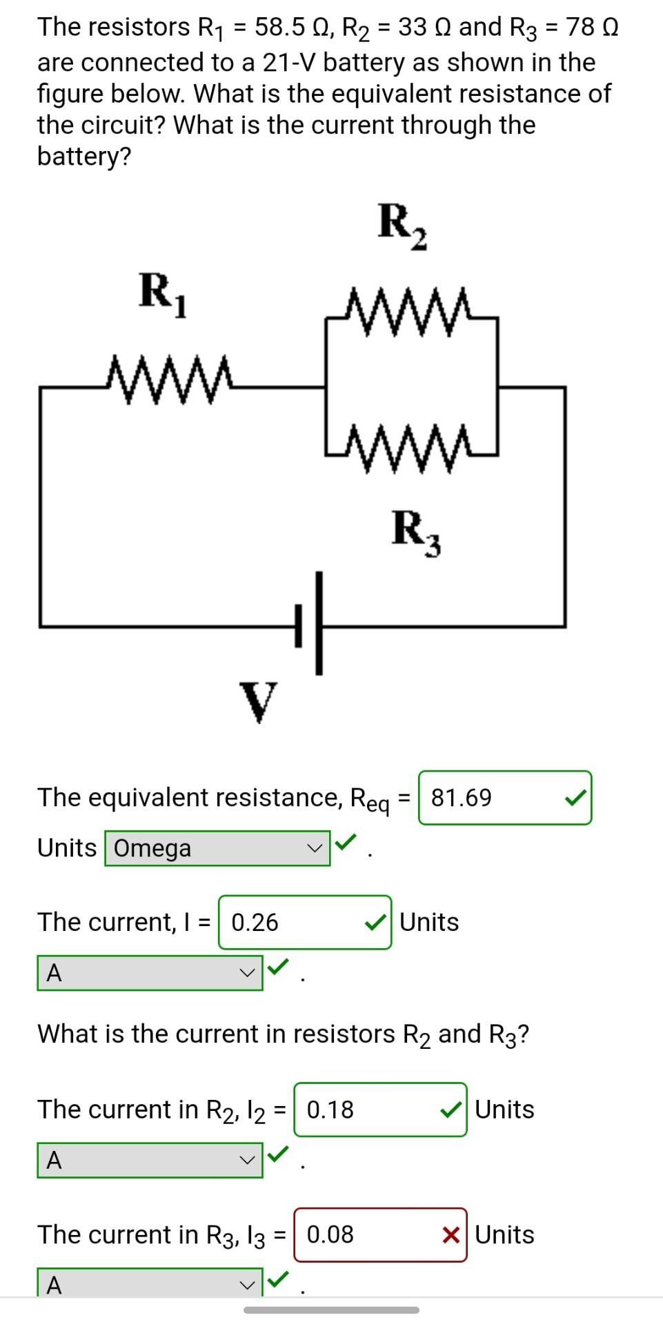 The Resistors R 58 5 Q R 33 And R3 78 Q Are Connected To A 21 V Battery As Shown In The Figure Below What Is 1