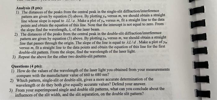Analysis 8 Pts 1 The Distances Of The Peaks From The Central Peak In The Single Slit Diffraction Interference Patter 1