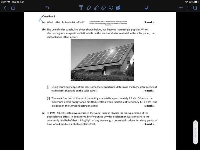 3 27 Pm Thu 28 Apr T Question 1 A What Is The Photoelectric Effect The Photoelectric Effect The Son Of Elect From The 1