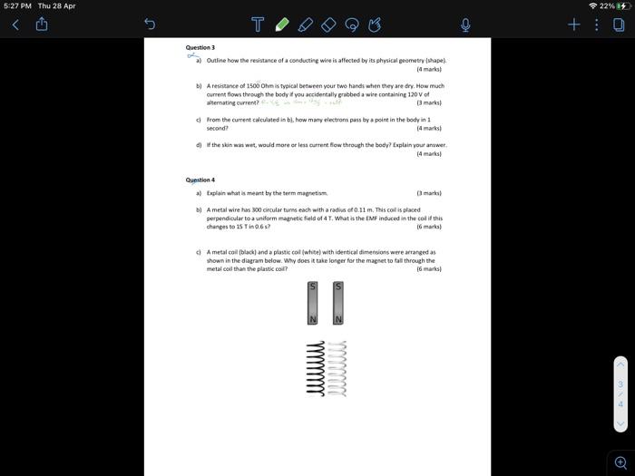 5 27 Pm Thu 28 Apr 5 Question 3 A Outline How The Resistance Of A Conducting Wire Is Affected By Its Physical Geometr 1