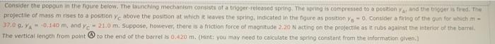 Consider The Popqgun In The Figure Below The Launching Mechanism Consists Of A Trigger Released Spring The Spring Is C 1