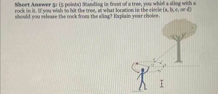 Short Answer 5 5 Points Standing In Front Of A Tree You Whirl A Sling With A Rock In It If You Wish To Hit The Tree 1