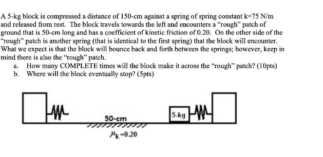 A 5 Kg Block Is Compressed A Distance Of 150 Cm Against A Spring Of Spring Constant K 75 N M And Released From Rest The 1