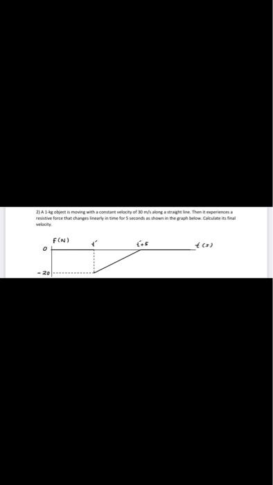 2 A 1 Kg Object Is Moving With A Constant Velocity Of 30 M S Along A Straight Line Then It Experiences A Resistive For 1