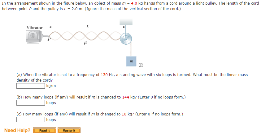 In The Arrangement Shown In The Figure Below An Object Of Mass M 4 0 Kg Hangs From A Cord Around A Light Pulley The 1