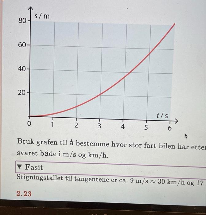 S M 80 60 40 20 0 1 2 3 4 5 6 Bruk Grafen Til A Bestemme Hvor Stor Fart Bilen Har Etter Svaret Bade I M S Og Km H 1