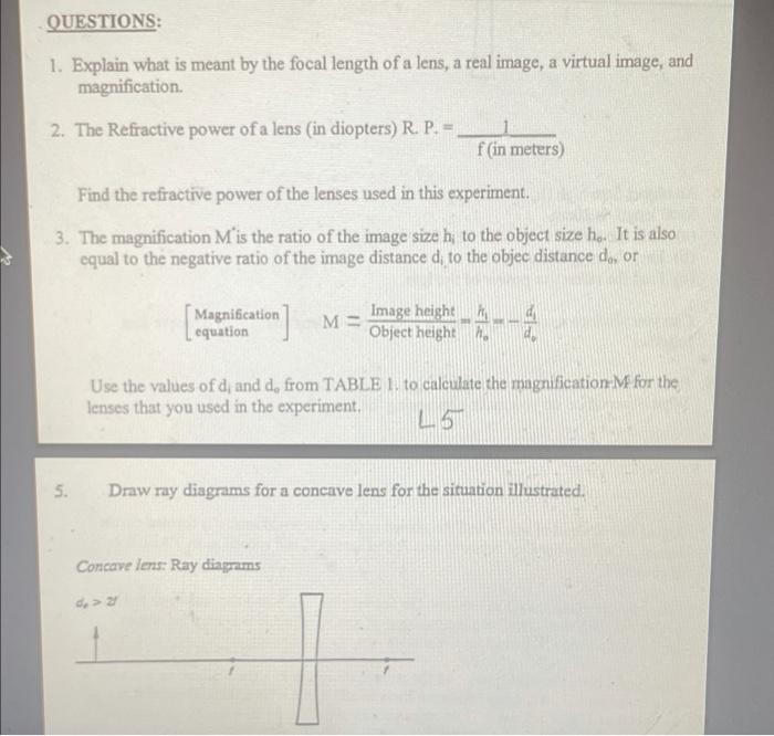Analysis For Part A Converging Lenses 1 Compute The Focal Lengths Of The Three Converging Lenses A B And C From Equa 4