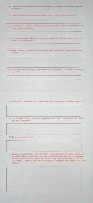 3 Repeat The Previous Exercise But With A Very Different Lens With The Following Characteristics R 80cm N 1 25 A Fo 3