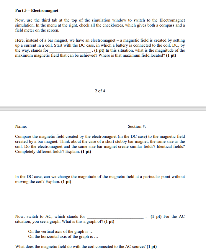Electromagnetic Induction Experiment In This Experiment The Activity Will Be Based On A Phet Simulation Called Faraday 2
