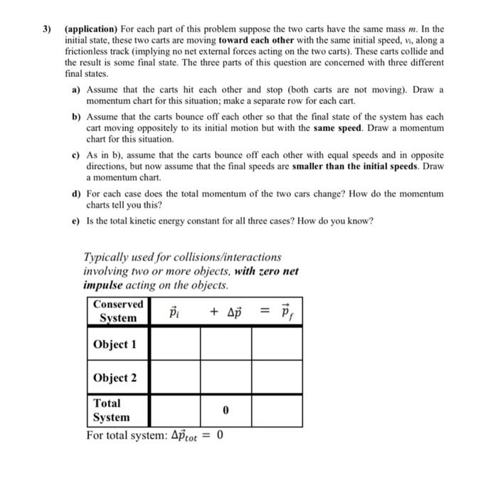 3 Application For Each Part Of This Problem Suppose The Two Carts Have The Same Mass M In The Initial State These T 1