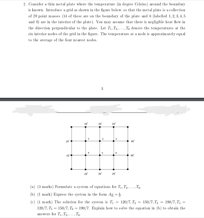 2 Consider A Thin Metal Plate Where The Temperature In Degree Celsius Around The Boundary Is Known Introduce A Grid 1