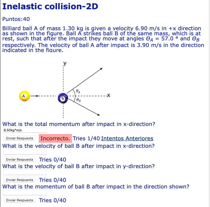 Inelastic Collision 2d Puntos 40 Billiard Ball A Of Mass 1 30 Kg Is Given A Velocity 6 90 M S In X Direction As Shown I 1