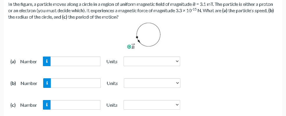 In The Figure A Particle Moves Along A Circle In A Region Of Uniform Magnetic Field Of Magnitude B 3 1 Mt The Partic 1