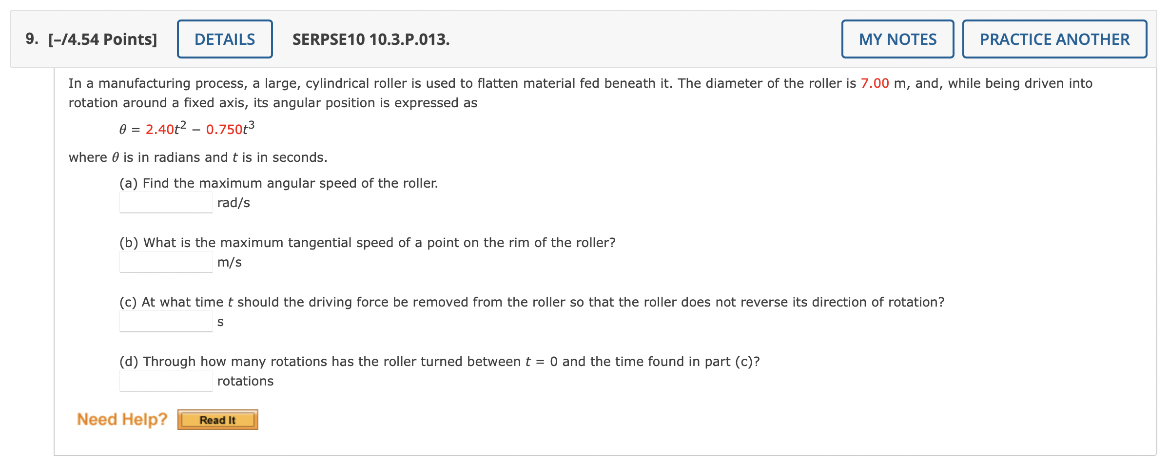 9 4 54 Points Details Serpse10 10 3 P 013 My Notes Practice Another In A Manufacturing Process A Large Cylindric 1