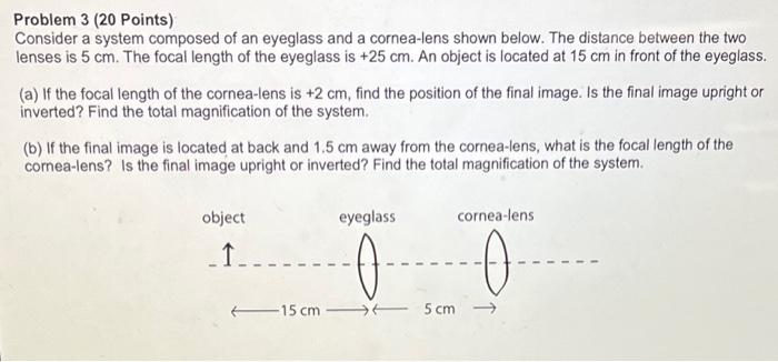 Problem 3 20 Points Consider A System Composed Of An Eyeglass And A Cornea Lens Shown Below The Distance Between The 1