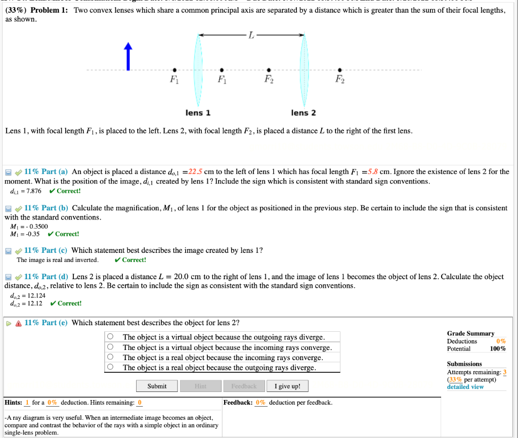 33 Problem 1 Two Convex Lenses Which Share A Common Principal Axis Are Separated By A Distance Which Is Greater Than 1