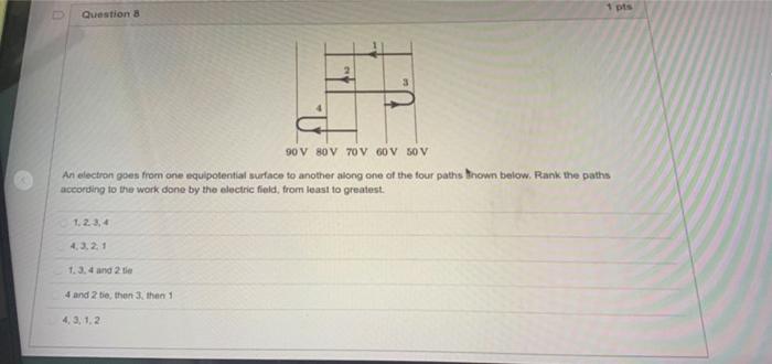1 Pts Question 7 S Three Capacitors Are Arranged As Shown In The Figure Where C 2c C The Voltage Drop Across C Is 5 2