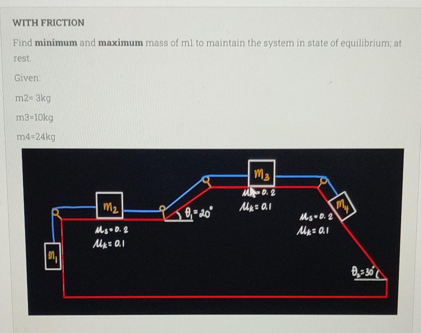 With Friction Find Minimum And Maximum Mass Of M1 To Maintain The System In State Of Equilibrium At Rest Given M2 3k 1