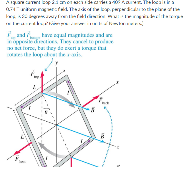 A Square Current Loop 2 1 Cm On Each Side Carries A 409 A Current The Loop Is In A 0 74 T Uniform Magnetic Field The A 1