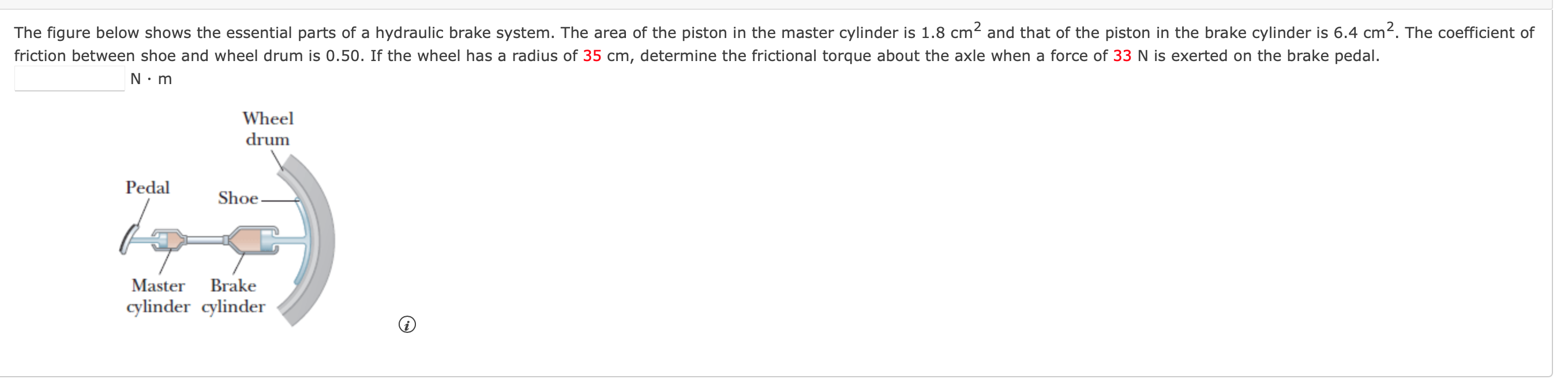 The Figure Below Shows The Essential Parts Of A Hydraulic Brake System The Area Of The Piston In The Master Cylinder Is 1
