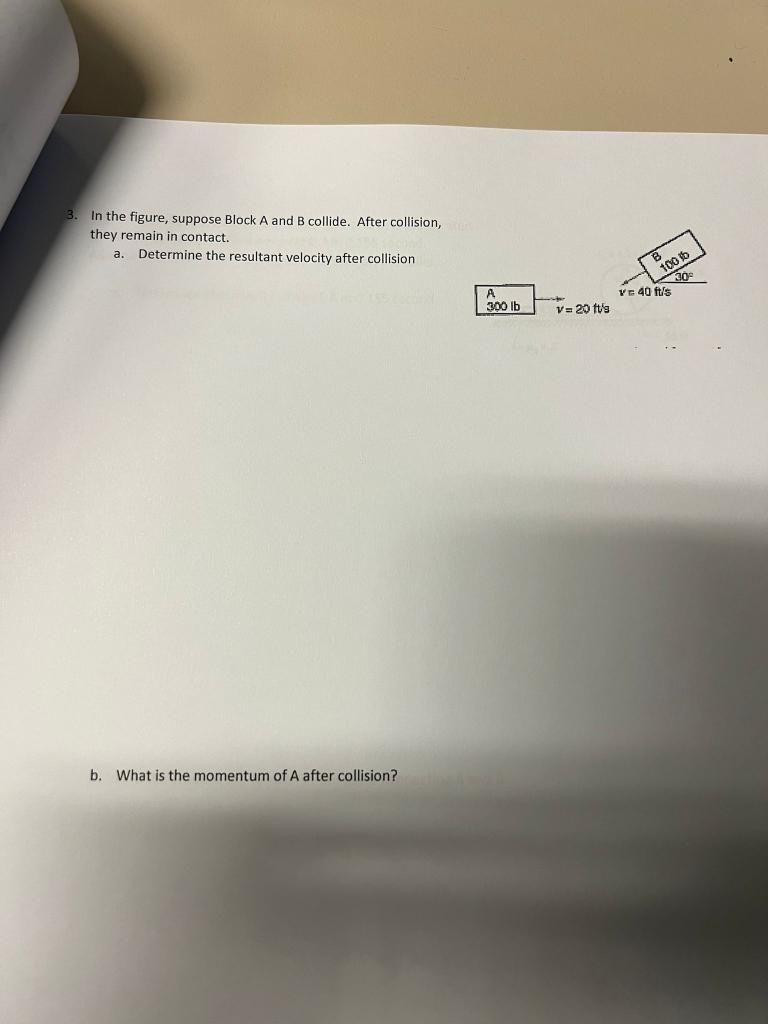 3 In The Figure Suppose Block A And B Collide After Collision They Remain In Contact A Determine The Resultant Vel 1