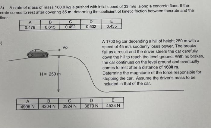 3 A Crate Of Mass Of Mass 180 0 Kg Is Pushed With Intial Speed Of 33 M S Along A Concrete Floor If The Crate Comes To 1
