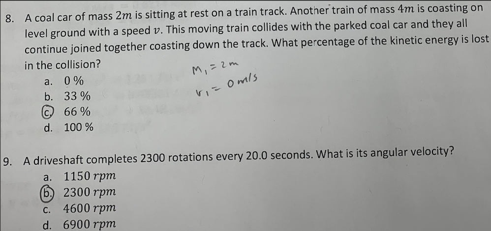 8 A Coal Car Of Mass 2m Is Sitting At Rest On A Train Track Another Train Of Mass 4m Is Coasting On Level Ground With 1